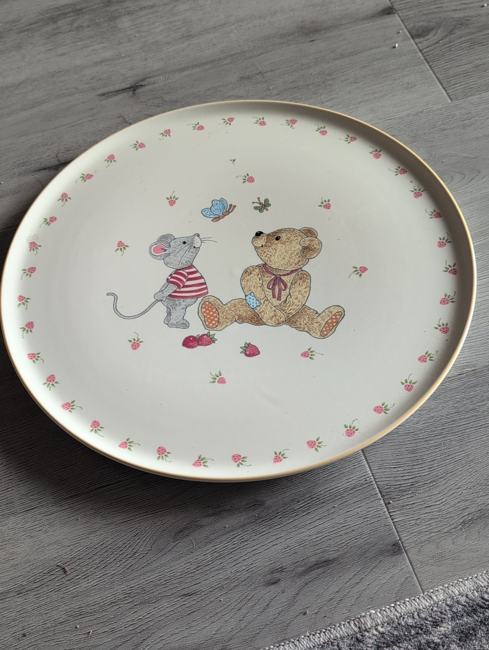 Mikasa White Ceramic Plate with Teddy Bear & Mouse Illustration